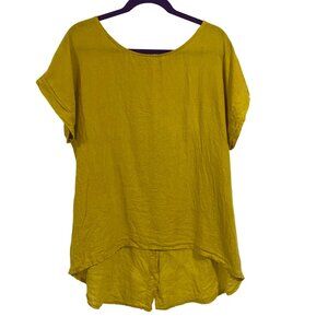 Terzo Millennio‎ 100% Linen Hi-Low Button Back Yellow Blouse Size M